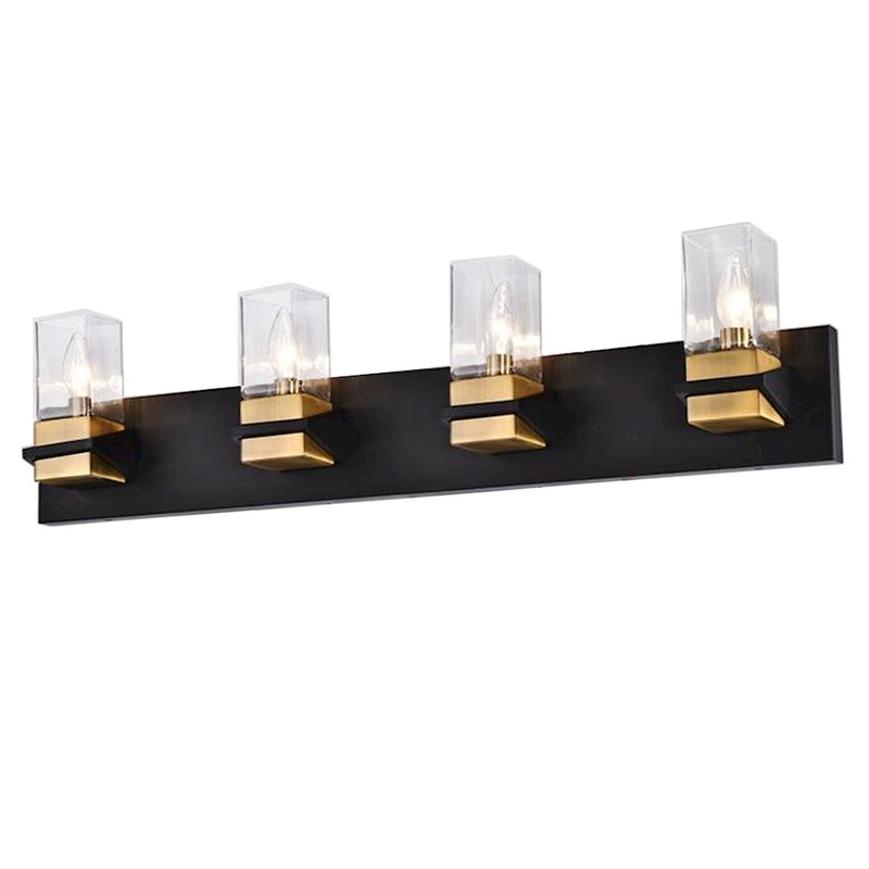 Dainolite Veronica 32in 4-Light Vanity | Contemporary Matte Black and Aged Brass with Clear Glass | Bathroom & Powder Room | Model VER-324W-MB-AGB