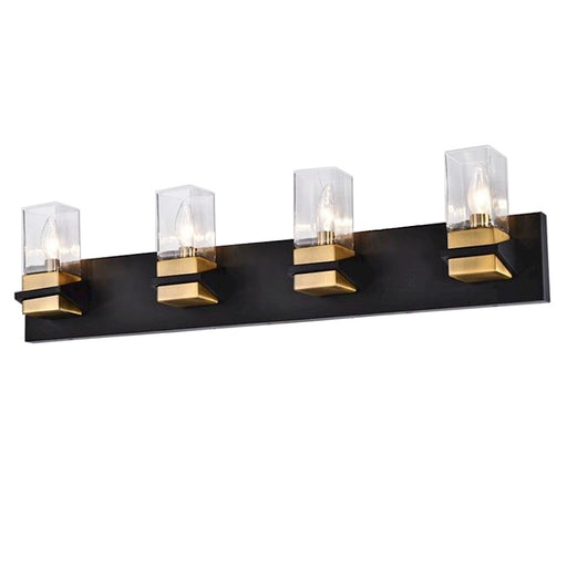 Dainolite Veronica 32in 4-Light Vanity | Contemporary Matte Black and Aged Brass with Clear Glass | Bathroom & Powder Room | Model VER-324W-MB-AGB