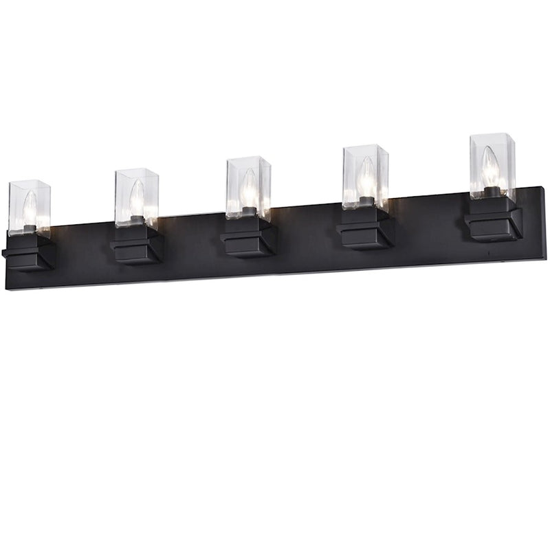 Dainolite Veronica 40in 5-Light Vanity | Contemporary Matte Black and Clear Glass | Bathroom & Powder Room | 40 x 4 x 8 in | Model VER-405W-MB
