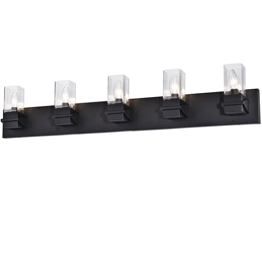 Dainolite Veronica 40in 5-Light Vanity | Contemporary Matte Black and Clear Glass | Bathroom & Powder Room | 40 x 4 x 8 in | Model VER-405W-MB