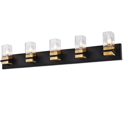Dainolite Veronica 40in 5-Light Vanity | Contemporary Matte Black and Aged Brass with Clear Glass | Bathroom & Powder Room | Model VER-405W-MB-AGB