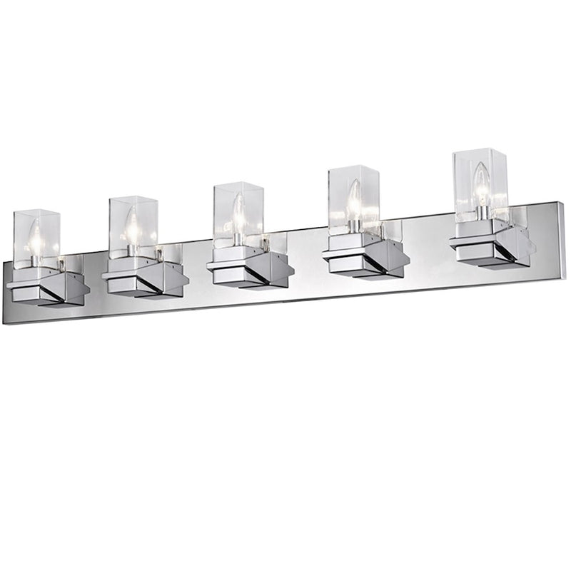Dainolite Veronica 40in 5-Light Vanity | Contemporary Polished Chrome and Clear Glass | Bathroom & Powder Room | 40 x 4 x 8 in | Model VER-405W-PC
