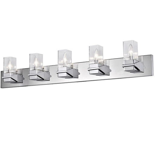 Dainolite Veronica 40in 5-Light Vanity | Contemporary Polished Chrome and Clear Glass | Bathroom & Powder Room | 40 x 4 x 8 in | Model VER-405W-PC