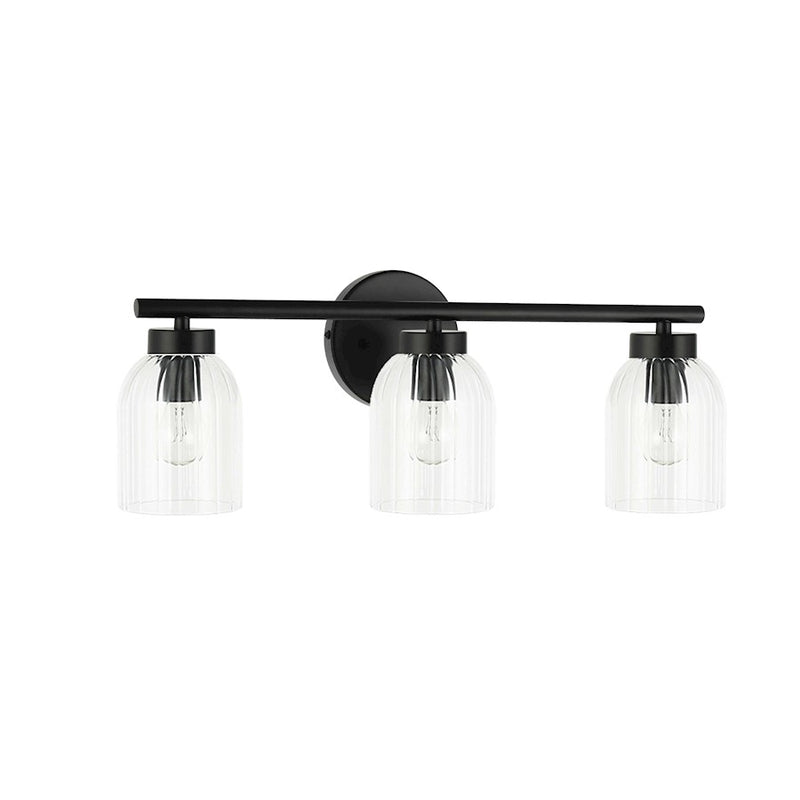 Dainolite Vienna 21in 3-Light Vanity Light | Transitional Matte Black and Clear Ribbed Glass | Bathroom & Powder Room | Model VIE-213W-MB