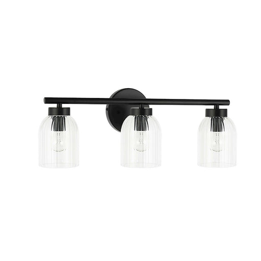 Dainolite Vienna 21in 3-Light Vanity Light | Transitional Matte Black and Clear Ribbed Glass | Bathroom & Powder Room | Model VIE-213W-MB