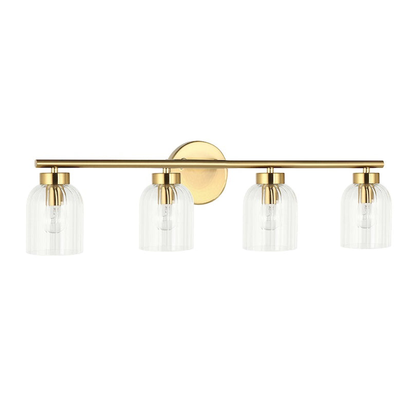 Dainolite Vienna 29in 4-Light Vanity | Transitional Aged Brass and Clear Ribbed Glass | Bathroom & Powder Room | Model VIE-294W-AGB