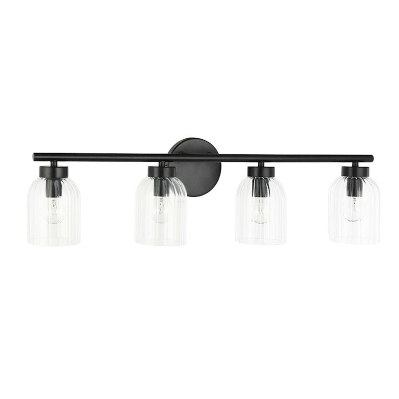 Dainolite Vienna 29in 4-Light Vanity | Transitional Matte Black and Clear Glass | Bathroom & Powder Room | 29 x 5.75 x 7.25 in | Model VIE-294W-MB