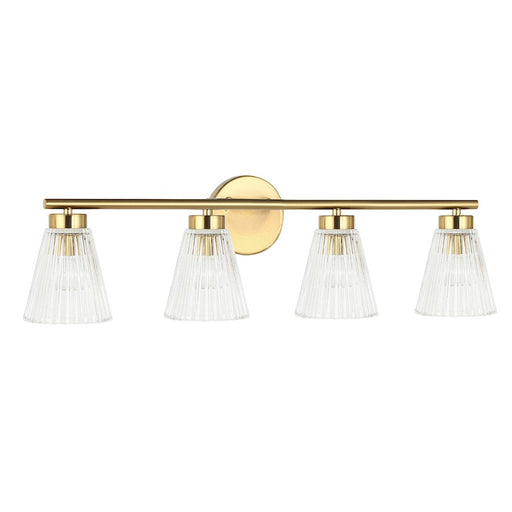 Dainolite Vienna 29in 4-Light Vanity | Transitional Aged Brass and Clear Ribbed Glass | Bathroom & Powder Room | 29 x 6 x 8 in | Model VIE-304W-AGB