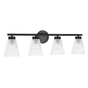 Dainolite Vienna 29in 4-Light Vanity | Transitional Matte Black and Clear Ribbed Glass | Bathroom & Powder Room | 29 x 6 x 8 in | Model VIE-304W-MB