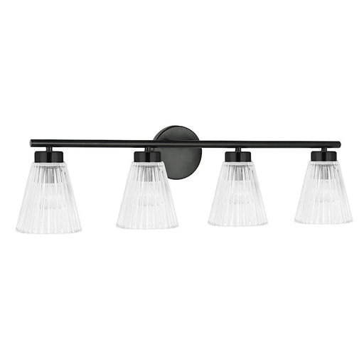 Dainolite Vienna 29in 4-Light Vanity | Transitional Matte Black and Clear Ribbed Glass | Bathroom & Powder Room | 29 x 6 x 8 in | Model VIE-304W-MB