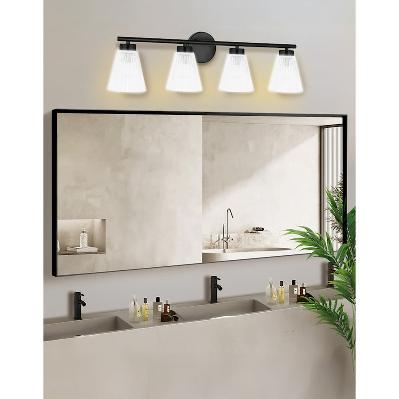 Dainolite Vienna 29in 4-Light Vanity | Transitional Matte Black and Clear Ribbed Glass | Bathroom & Powder Room | 29 x 6 x 8 in | Model VIE-304W-MB