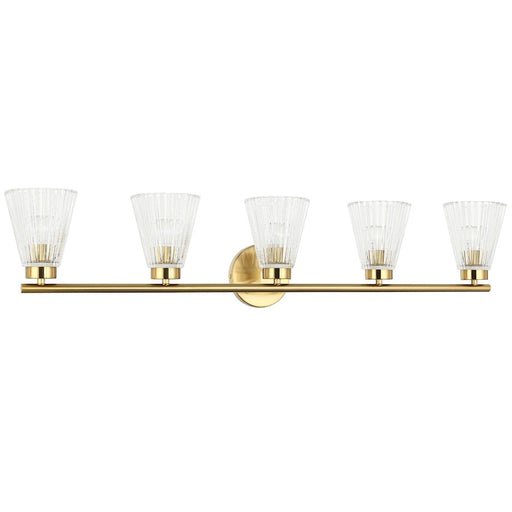 Dainolite Vienna 37in 5-Light Vanity | Transitional Aged Brass and Clear Ribbed Glass | Bathroom Vanity | 6 x 37 x 8 in | Model VIE-385W-AGB