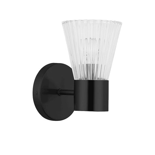 Dainolite Vienna 1-Light Wall Sconce | Transitional Matte Black and Clear Ribbed Glass | Bathroom & Hallway Accent | 6in | Model VIE-91W-MB