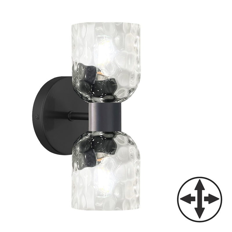 Dainolite Vallora 12in 2-Light Vanity Light | Transitional Matte Black and Clear Glass | Bathroom & Powder Room | Model VLA-102W-MB-CLR