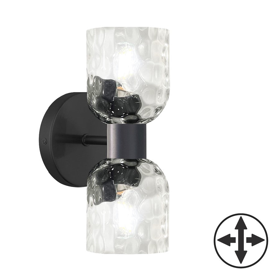 Dainolite Vallora 2 Light Bath/Vanity, Matte Black/Clear