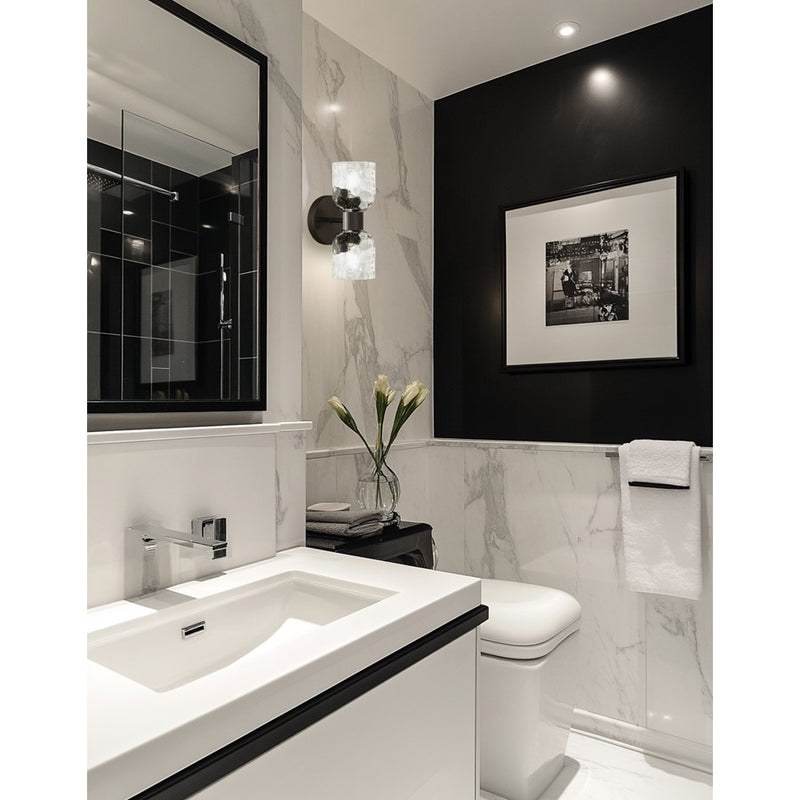 Dainolite Vallora 2 Light Bath/Vanity, Matte Black/Clear