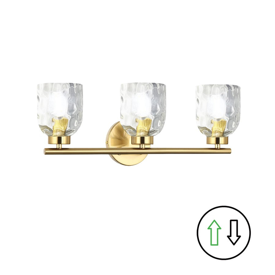 Dainolite Vallora 3 Light Bath/Vanity, Aged Brass/Clear