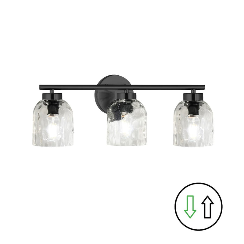 Dainolite Vallora 3-Light Vanity Light | Transitional Matte Black and Clear Glass | Bathroom & Powder Room | 21 in W | Model VLA-213W-MB-CLR