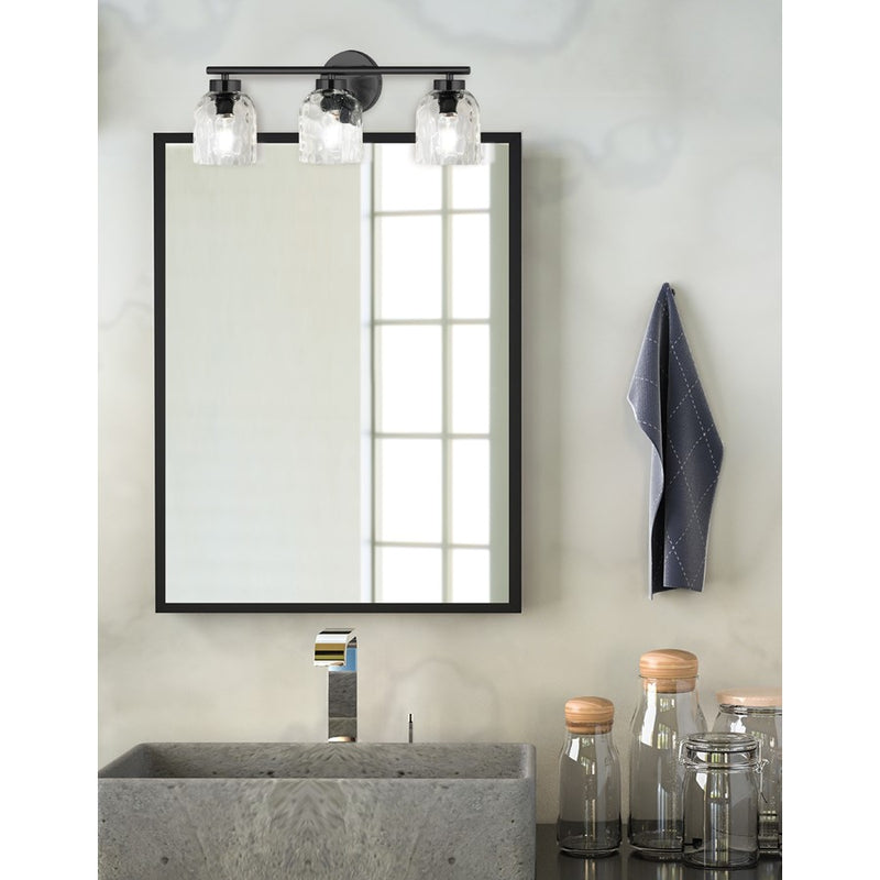 Dainolite Vallora 3-Light Vanity Light | Transitional Matte Black and Clear Glass | Bathroom & Powder Room | 21 in W | Model VLA-213W-MB-CLR