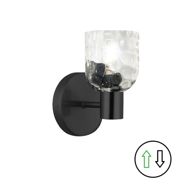 Dainolite Vallora 8in 1-Light Vanity Light | Transitional Matte Black and Clear Glass | Bathroom & Powder Room | Model VLA-81W-MB-CLR