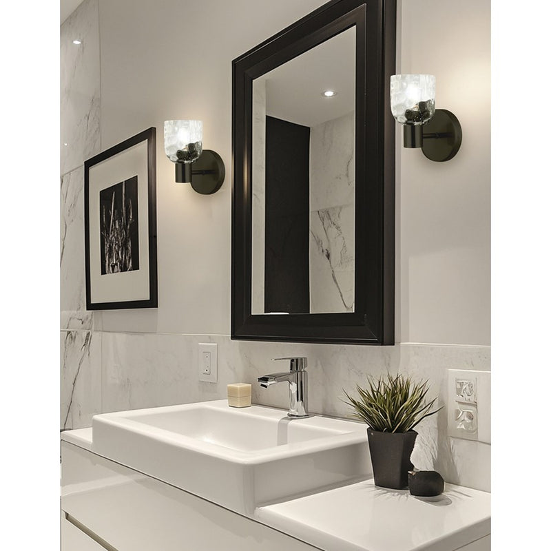 Dainolite Vallora 8in 1-Light Vanity Light | Transitional Matte Black and Clear Glass | Bathroom & Powder Room | Model VLA-81W-MB-CLR