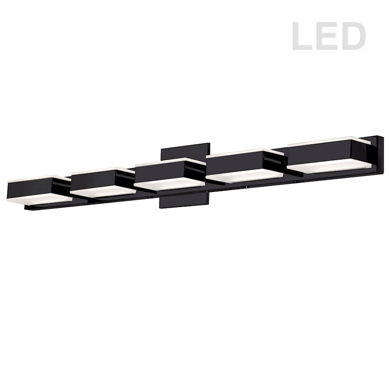 Dainolite VLD-215 32.5in 5-Light LED Vanity Light | Modern Matte Black and Frosted Acrylic | Bathroom Vanity | Model VLD-215-5W-MB
