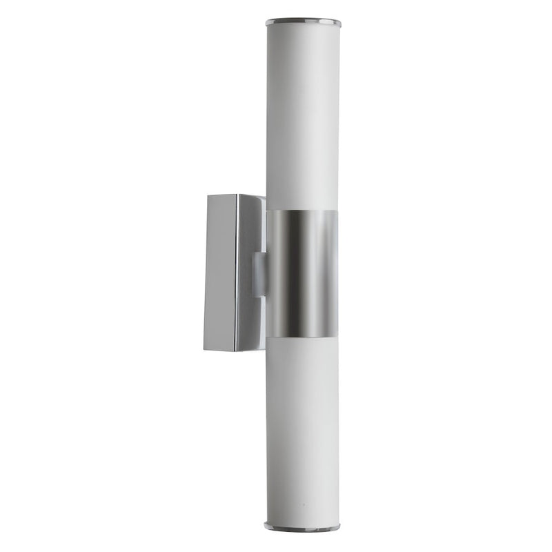Dainolite 2-Light Wall Sconce | Modern Brushed Nickel and White Glass | Foyer & Bathroom Accent | 4 x 4 x 19 in | Model VLD-812W-BN