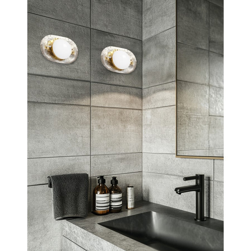 Dainolite Velma 9in 1-Light Vanity | Transitional Aged Brass and Clear Glass | Bathroom & Powder Room | 945 Lumens 3000K | Model VLM-910LEDW-AGB-CLR