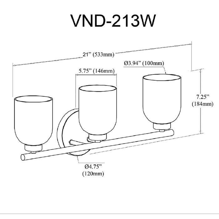 Dainolite Vonda 2 Light Wall Sconce, Matte Black/White