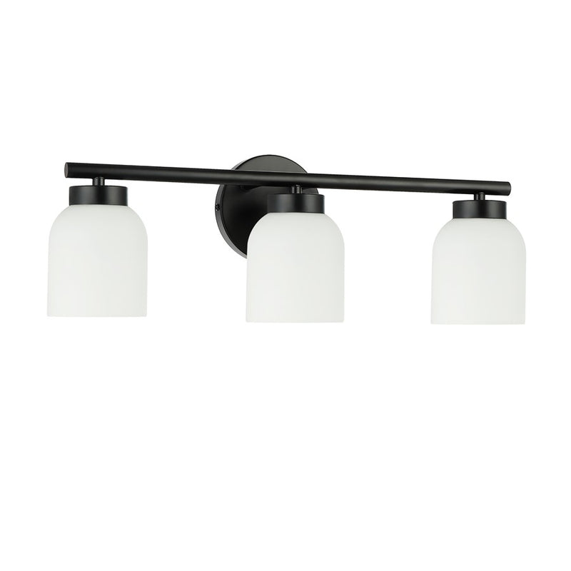 Dainolite Vonda 21in 3-Light Vanity Light | Transitional Matte Black and White Glass | Bathroom & Powder Room | Model VND-213W-MB