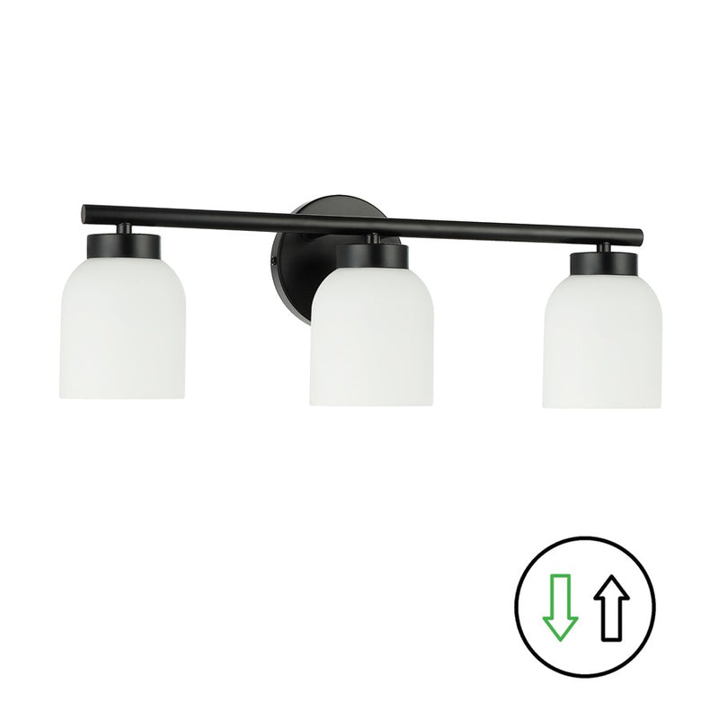 Dainolite Vonda 21in 3-Light Vanity Light | Transitional Matte Black and White Glass | Bathroom & Powder Room | Model VND-213W-MB