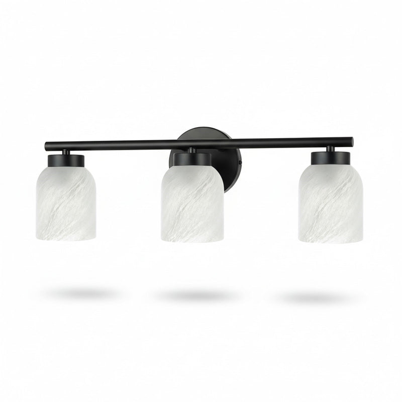 Dainolite Vonda 21in 3-Light Vanity Light | Transitional Matte Black Metal and Faux Alabaster Glass | Bathroom & Powder Room | Model VND-213W-MB-ALB