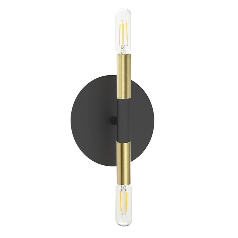 Dainolite Wand 2-Light Wall Sconce | Modern Matte Black and Aged Brass | Hallway & Bedroom Accent | 5.75 x 6 x 8.5 in | Model WAN-132W-MB-AGB