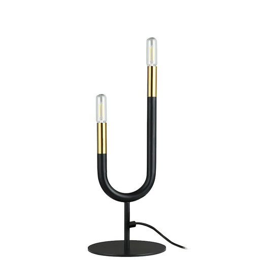 Dainolite Wand 16in 2-Light Table Lamp | Modern Matte Black and Aged Brass | Bedroom & Office Desk | 6 x 1 x 16 in | Model WAN-172T-MB-AGB