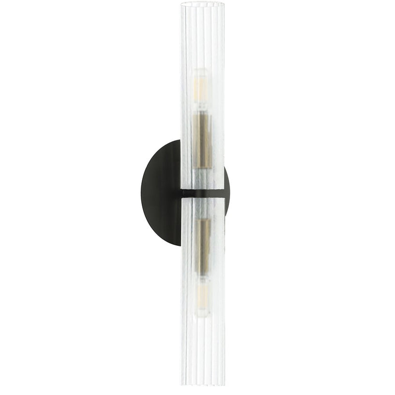 Dainolite Wand 20in 2-Light Wall Sconce | Transitional Matte Black and Aged Brass with Frosted Glass | Bathroom & Bedroom | Model WAN-192W-MB-AGB-FR