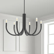 Dainolite Wand 28in 6-Light Chandelier | Modern Matte Black Metal | Dining Room & Foyer | 28 x 28 x 17 in | Model WAN-286C-MB