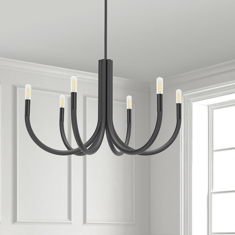 Dainolite Wand 28in 6-Light Chandelier | Modern Matte Black Metal | Dining Room & Foyer | 28 x 28 x 17 in | Model WAN-286C-MB
