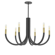Dainolite Wand 28in 6-Light Chandelier | Modern Matte Black and Aged Brass | Dining Room & Foyer | 28 x 28 x 17 in | Model WAN-286C-MB-AGB