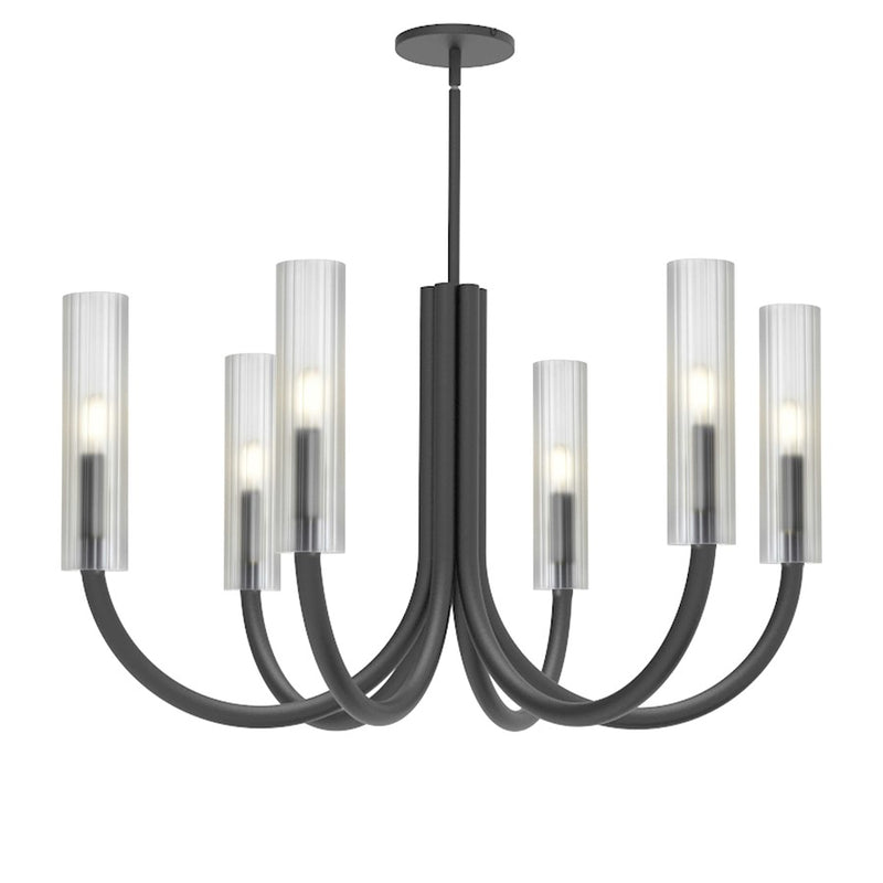 Dainolite Wand 30in 6-Light Chandelier | Transitional Matte Black and Frosted Glass | Dining Room & Foyer | Model WAN-306C-MB-FR