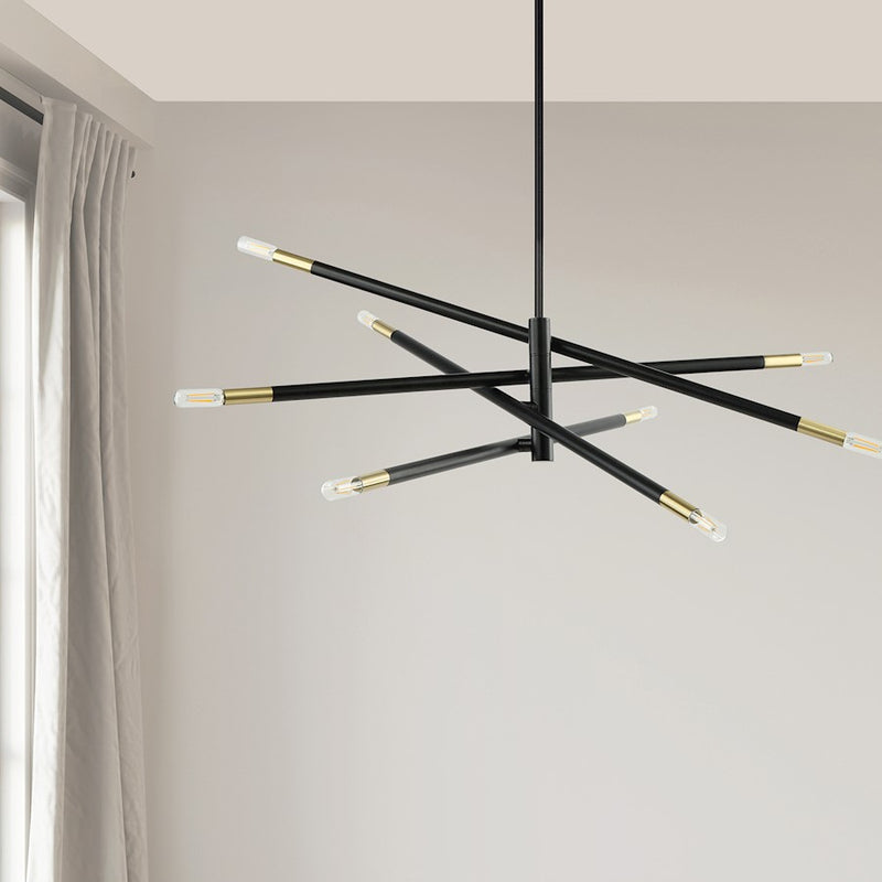 Dainolite Wand 50in 8-Light Pendant | Modern Matte Black and Aged Brass Metal | Kitchen Island & Dining Room | 50 x 50 x 8 in | Model WAN-548P-MB-AGB
