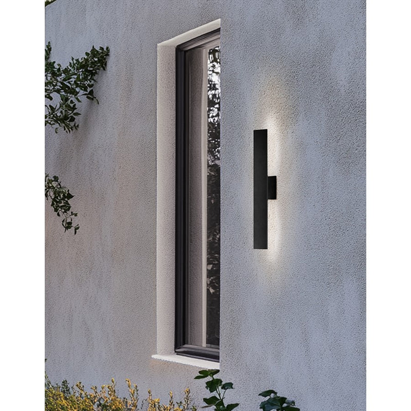 Dainolite Wheatherly 24in 1-Light Outdoor Wall Sconce | Modern Matte Black Metal | Patio & Entryway | 2.5 x 5.25 x 24 in | Model WEA-2423LEDW-MB