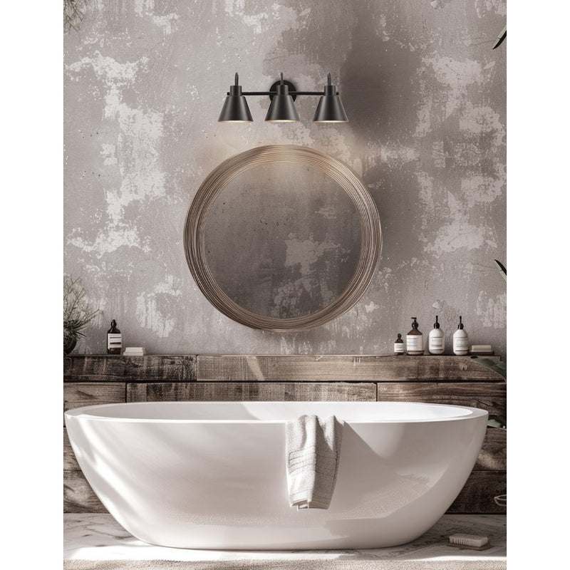 Dainolite Westley 21in 3-Light Vanity | Transitional Matte Black Metal | Bathroom & Powder Room | 7 x 21.5 x 8.25 in | Model WES-203W-MB