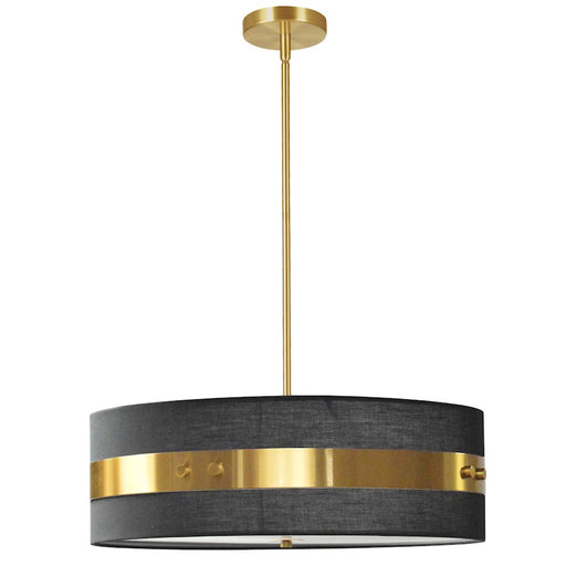 Dainolite Willshire 22in 4-Light Pendant | Transitional Aged Brass and Black Fabric | Kitchen Island & Dining Room | Model WIL-224P-AGB-BK