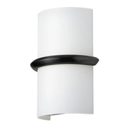 Dainolite Wallace 7in 1-Light LED Sconce | Contemporary Matte Black and Opal White Glass | Bathroom & Hallway | 900 Lumens | Model WLC-914LEDW-MB