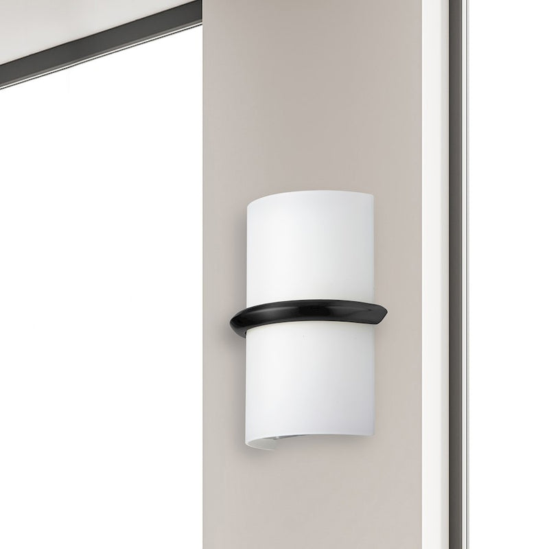 Dainolite Wallace 7in 1-Light LED Sconce | Contemporary Matte Black and Opal White Glass | Bathroom & Hallway | 900 Lumens | Model WLC-914LEDW-MB