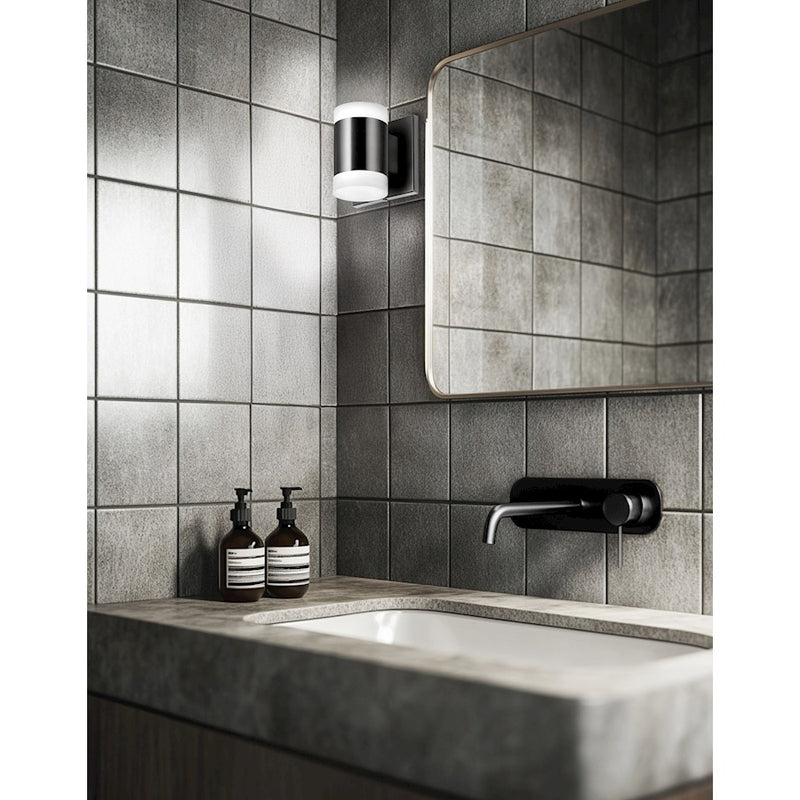 Dainolite Wilson 5in 2-Light Wall Sconce | Modern Matte Black and White Acrylic | Hallway & Bedroom | 4.75 x 4.75 x 4 in | Model WLS-514LEDW-MB