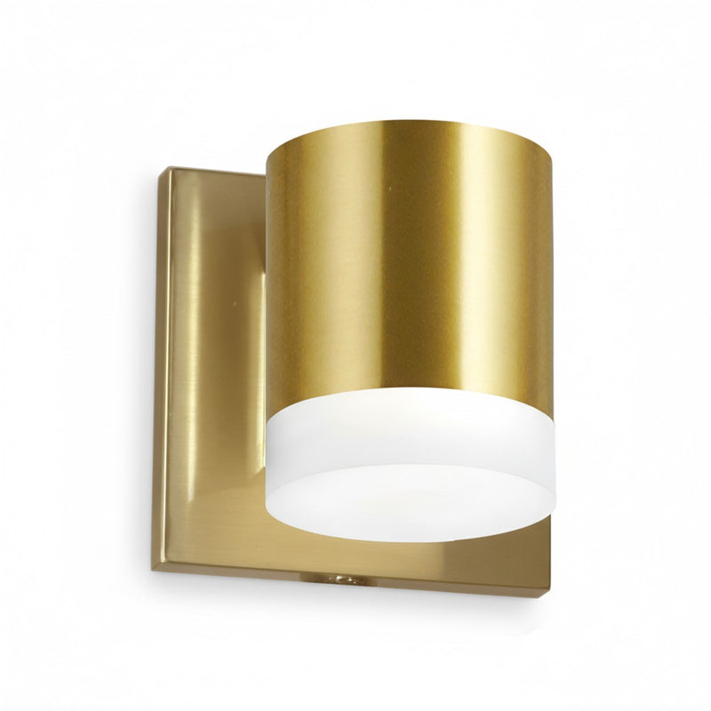 Dainolite Wilson 5in 1-Light Wall Sconce | Modern Aged Brass Metal and White Acrylic Shade | Bathroom & Hallway Accent | 4 x 4.75 x | Model WLS-57LEDW-AGB