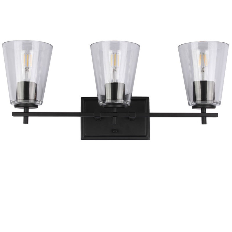 Dainolite Wenda 23in 3-Light Vanity Light | Transitional Matte Black and Clear Glass | Bathroom & Powder Room | 23 x 7 x 9.75 in | Model WND-233W-MB
