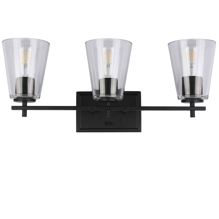 Dainolite Wenda 3 Light Bath/Vanity, Matte Black/Clear