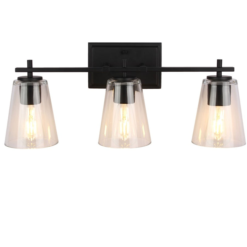 Dainolite Wenda 23in 3-Light Vanity Light | Transitional Matte Black and Clear Glass | Bathroom & Powder Room | 23 x 7 x 9.75 in | Model WND-233W-MB